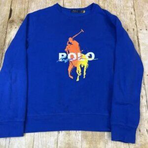 Polo Ralph Lauren Crewneck Sweatshirt Spellout Watercolor Pony Logo Mens Large